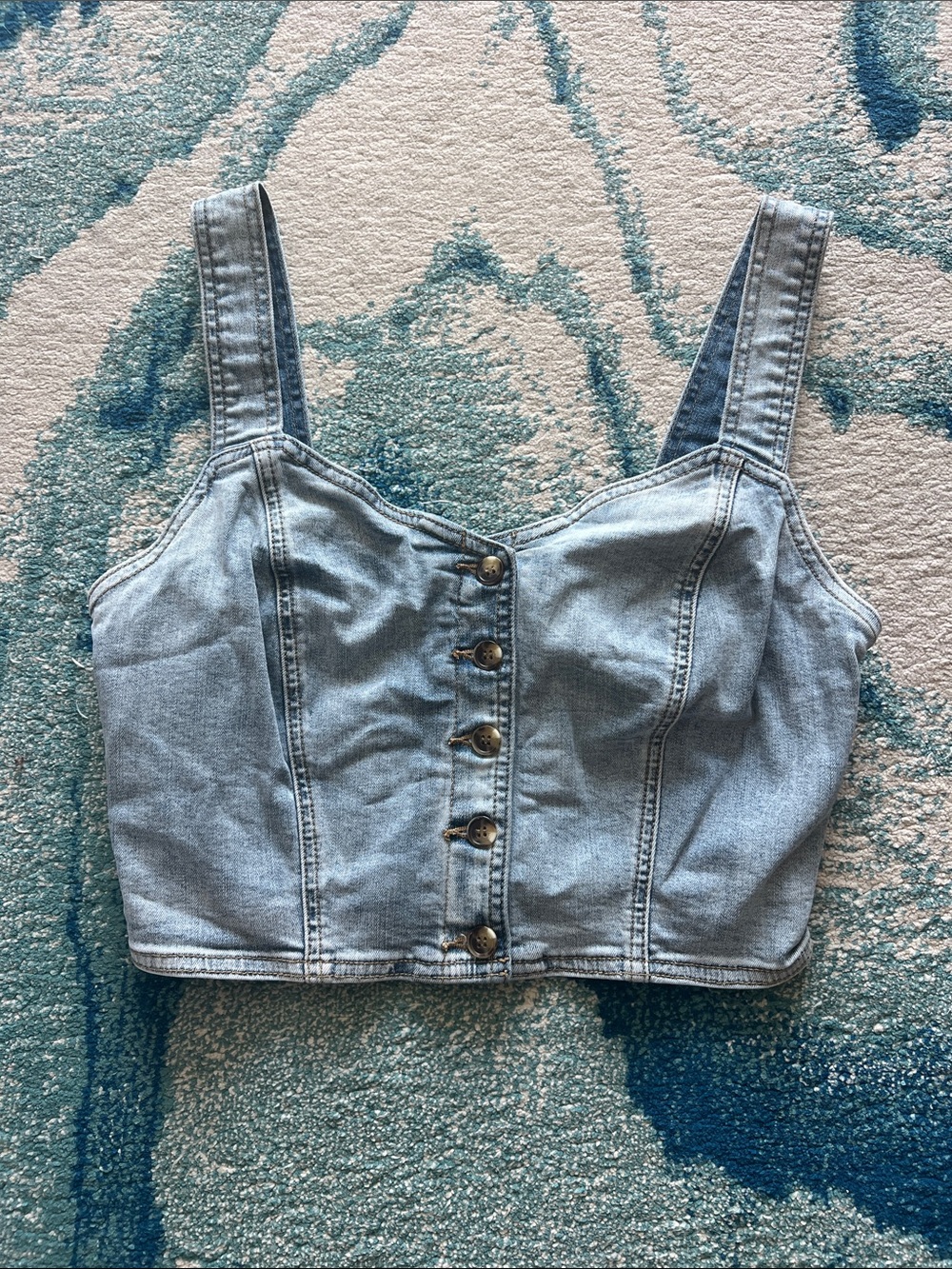 O'Neill Light Blue Denim Button-Front Cropped Tank